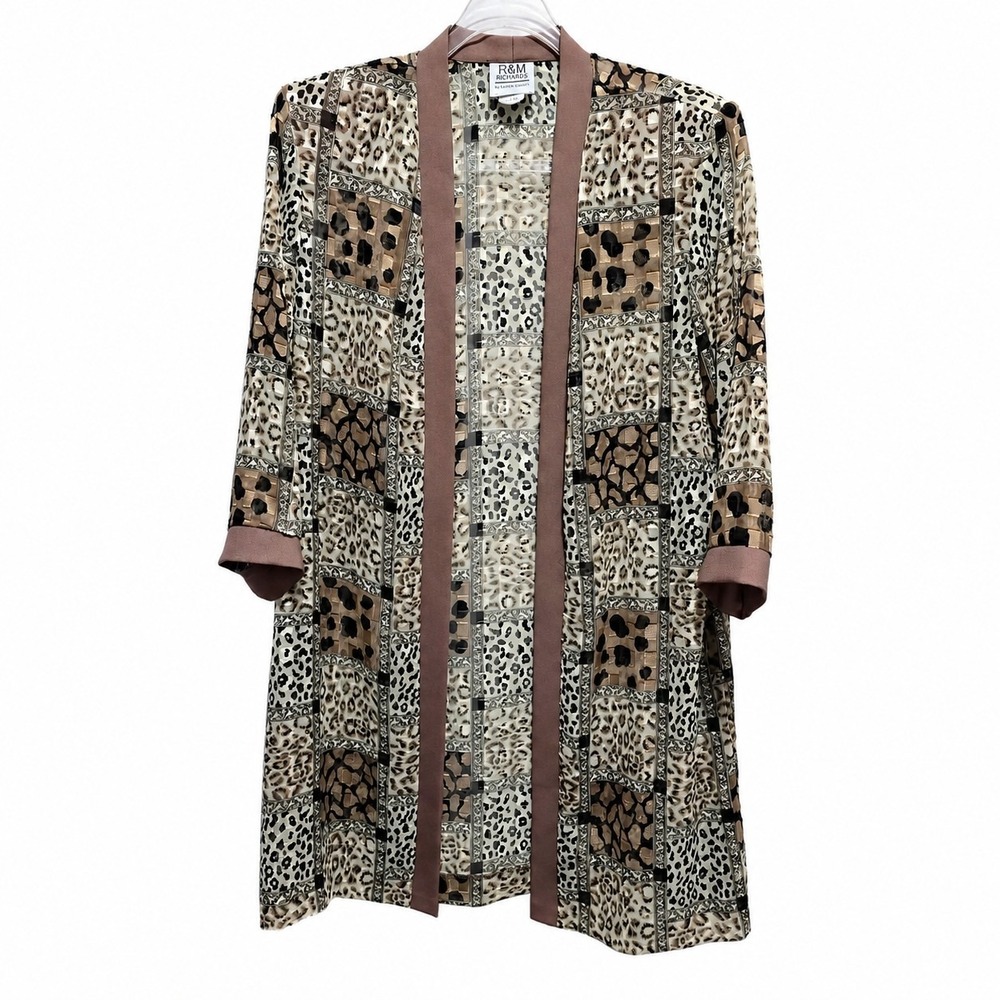 Vintage R&M Richards Duster Jacket Women 10 Animal Print Sheer Made USA 90s